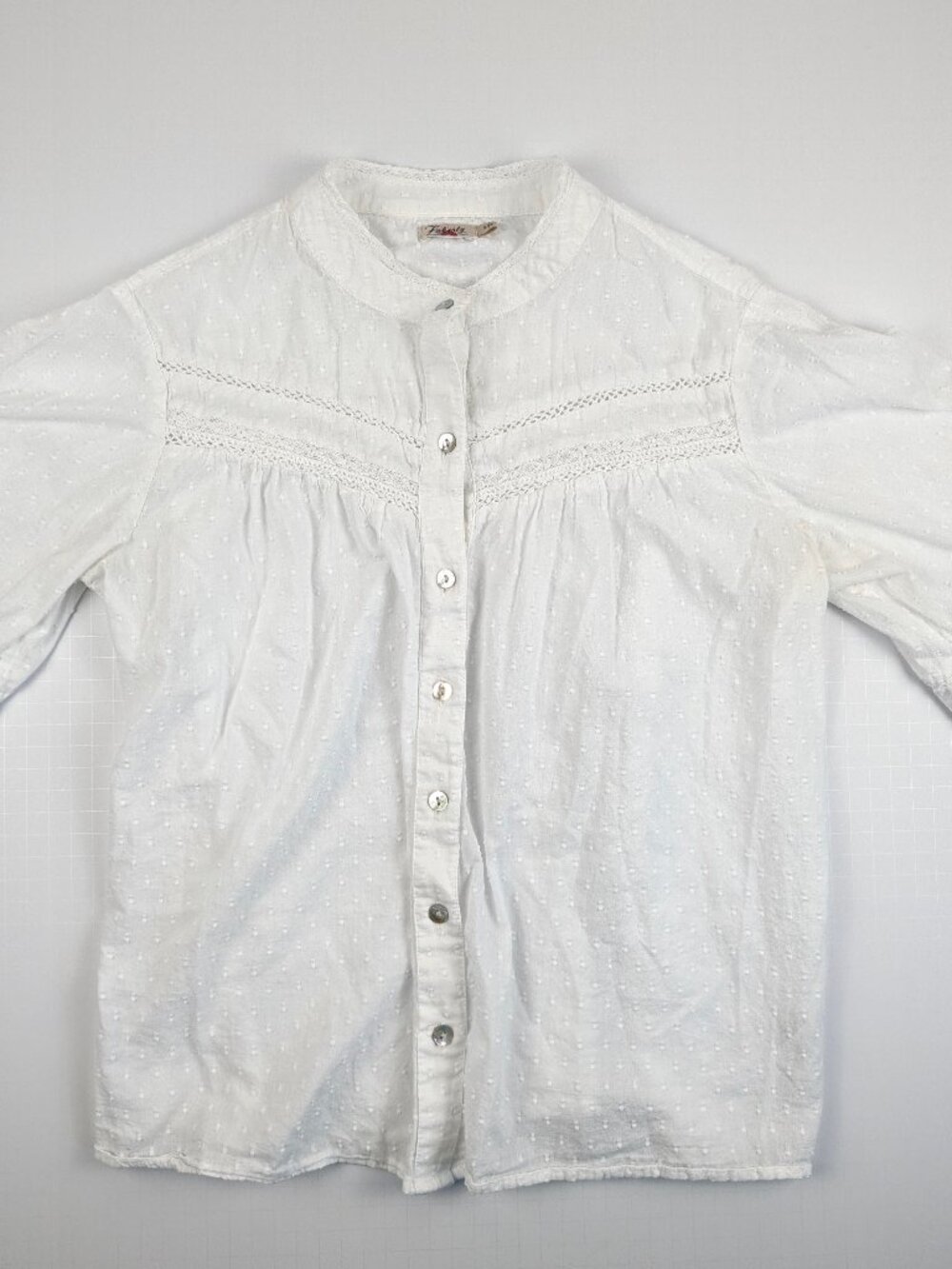 Faherty Rhoda Blouse S White Swiss Dot Lace Organic Cotton